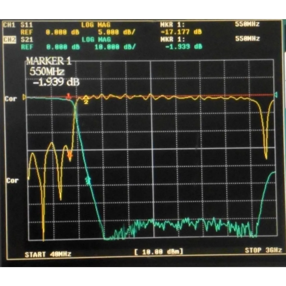 550MHz 9 차 로우패스 필터, 작은 볼륨의 개별 LC 부품, SMA 인터페이스