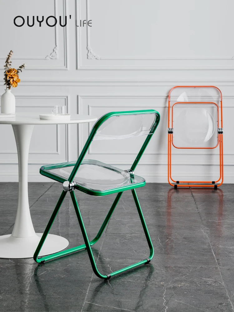 

Furniture Modern Nordic Chair Transparent Backrest Folding Household Acrylic Dining Accent s for Living Room