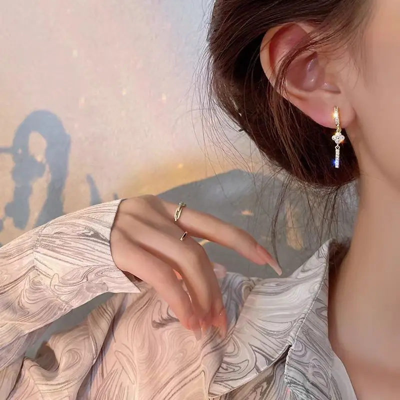 Gold Color Geometric Pendant Hoop Drop Crystal Earrings for Women 6Pcs/Set