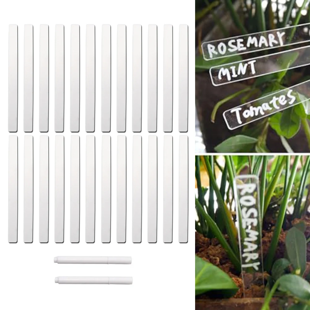 Acrylic Plant Label Tag Clear Blanks Plant Markers Nursery Markers Flower Pots Seeding-Sign Mark For Potted Flowers 24Pcs garden labels,flower plant labels,plant markers