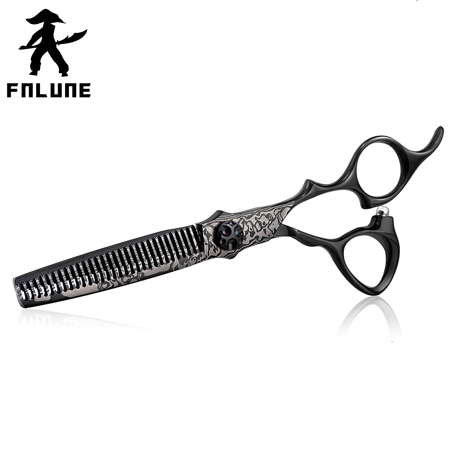 

FnLune 6 Black Tungsten Steel Pattern Professional Hair Salon Scissors Cut Barber Haircut Thinning Shear Hairdressing Scissors