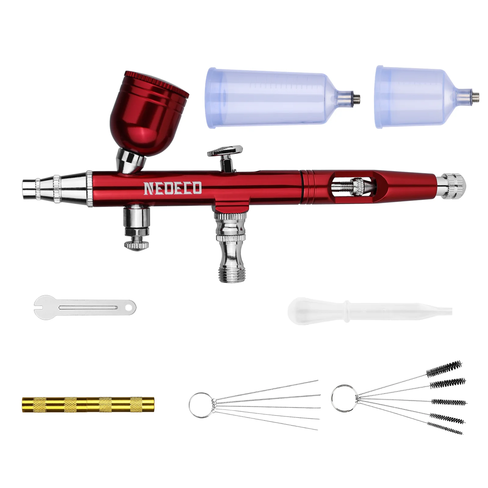 Airbrush Dual Action Schwerkraft Feed 0,3mm Düse Einstellbare Rot/Gold Kuchen Dekorieren Pinsel Für Nagel Maniküre Mit Schlüssel stroh – Detail 6