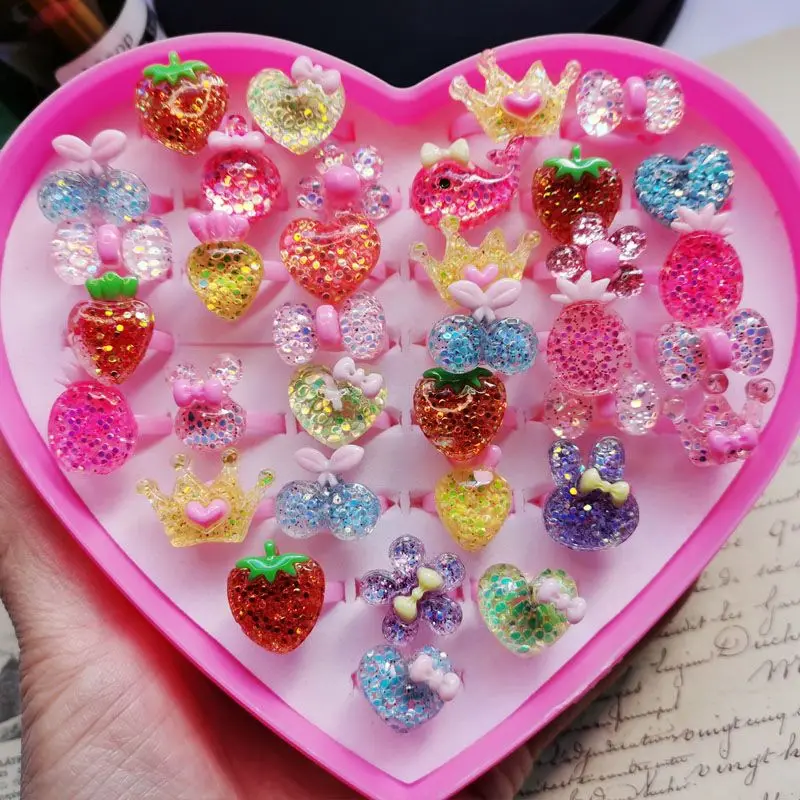 5pcs Zircon Rings for Girls Kids Child Jewelry Adjustable Little Crystal ring Gift Resin ring finger ring,jewelry accessories,ring set,adjustable rings,zircon crystal ring