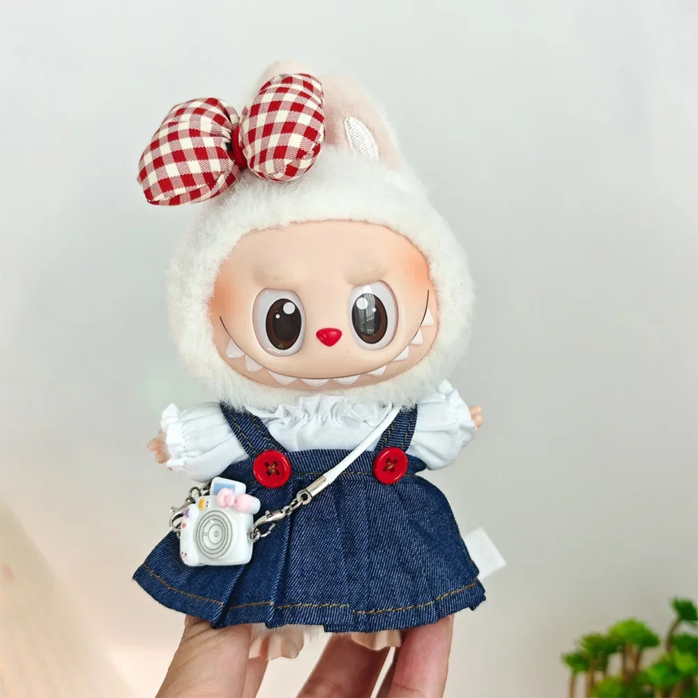 For Korea Kpop Exo Labubu Idol Dolls Jean Dress Big Bowknot Doll Clothes Kids Gift 15-17cm Cute Mini Clothes Doll Accessories