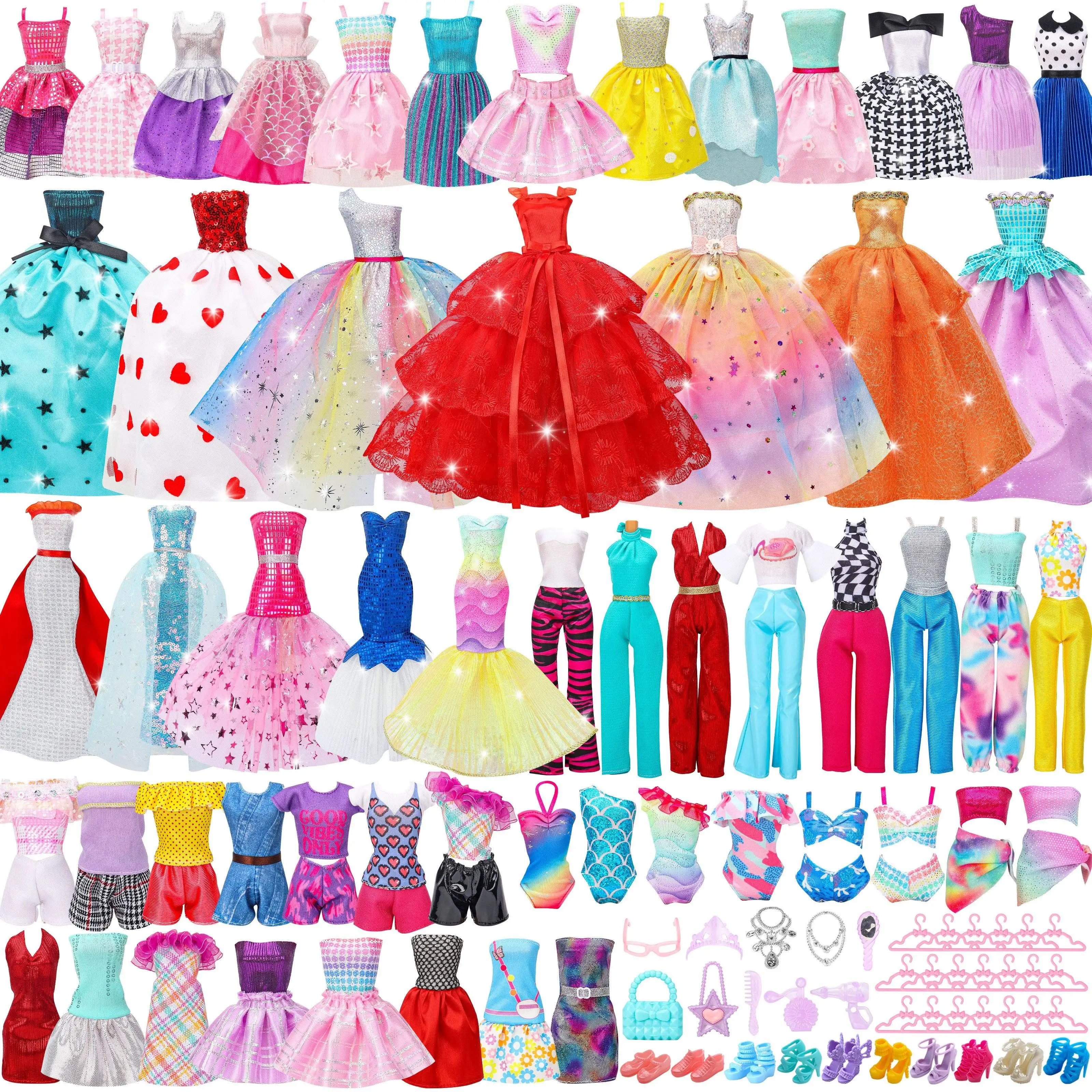 56pcs Doll Clothes and Accessories Set Includes Random 2 Wedding Gowns 2 Evening Dresses 6 Fashion Dresses and other clothes
