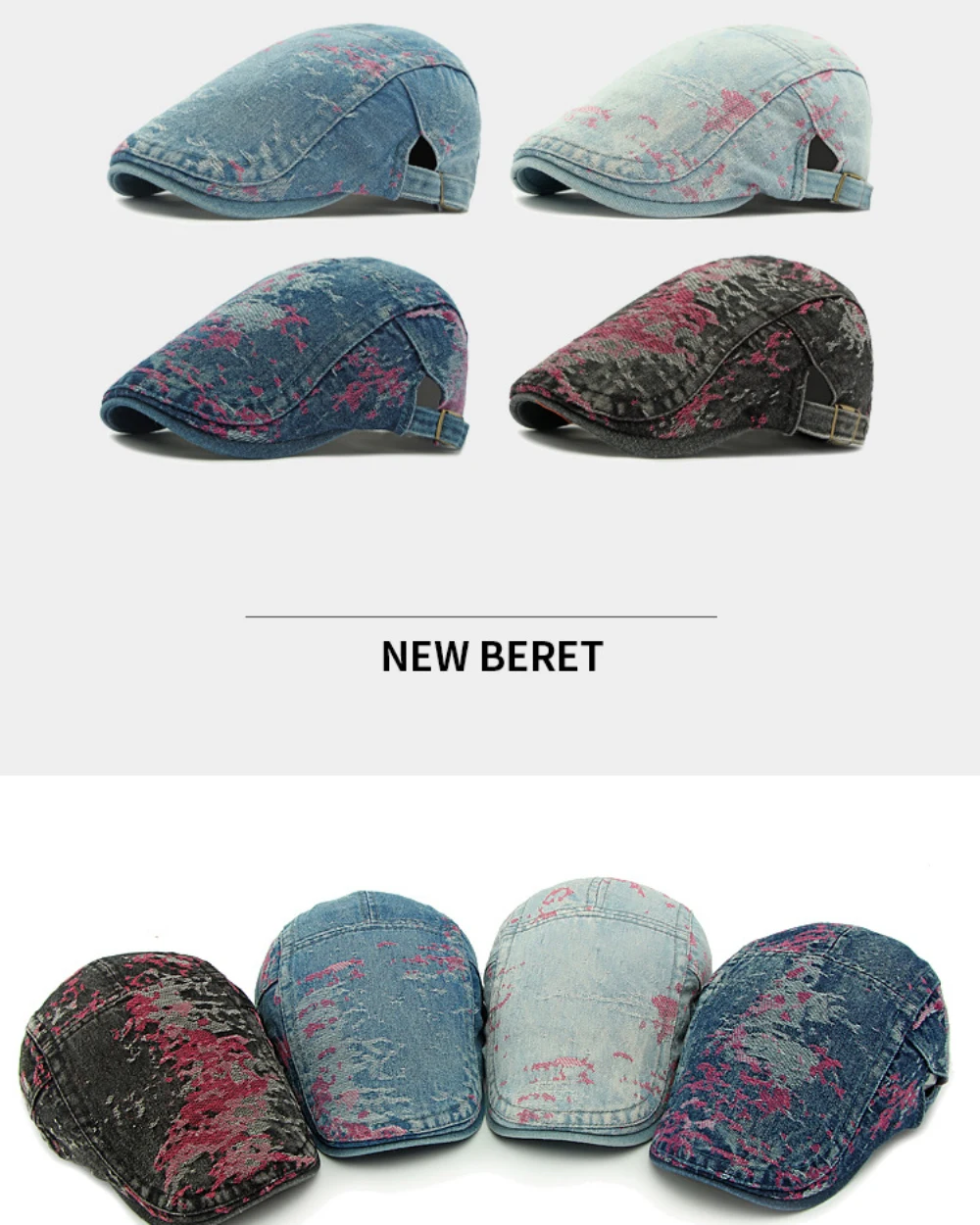 HT4699 Berets für Männer Frauen Neue Baskenmütze Kappe Frühling Sommer Denim Hut Einstellbare Ivy Flache Kappe Männlich Weiblich Künstler Maler Baskenmütze Hut – Detail 2