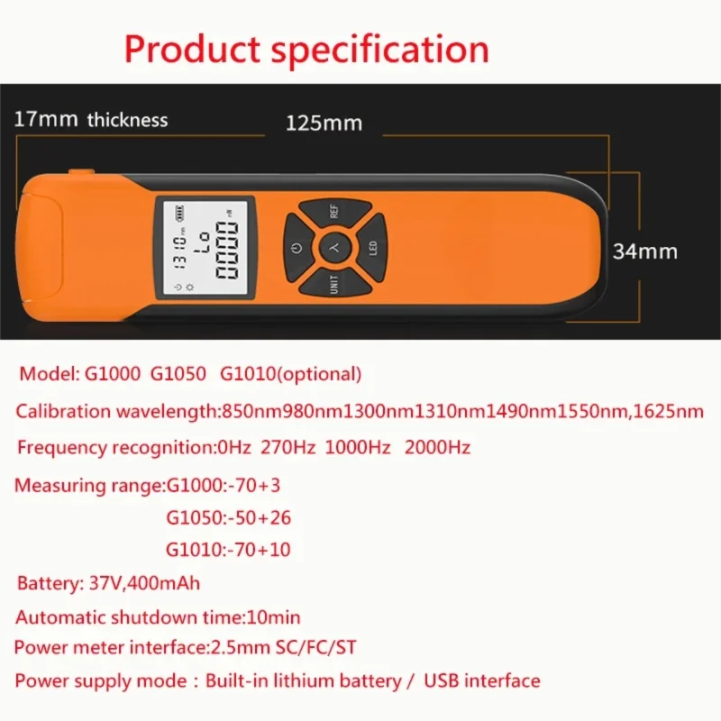 광 파워 미터 G10 플래시 라이트 OPM FC/SC/ST가 있는 고정밀 충전식 배터리 FTTH 광섬유 파워 미터