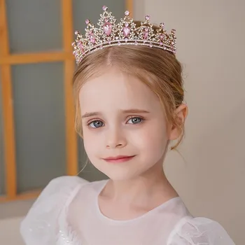 Children's Princess Crown Crystal Tiara Girls Hair Accessories High-end Atmosphere Dance Performance Birthday Gift Crown 1