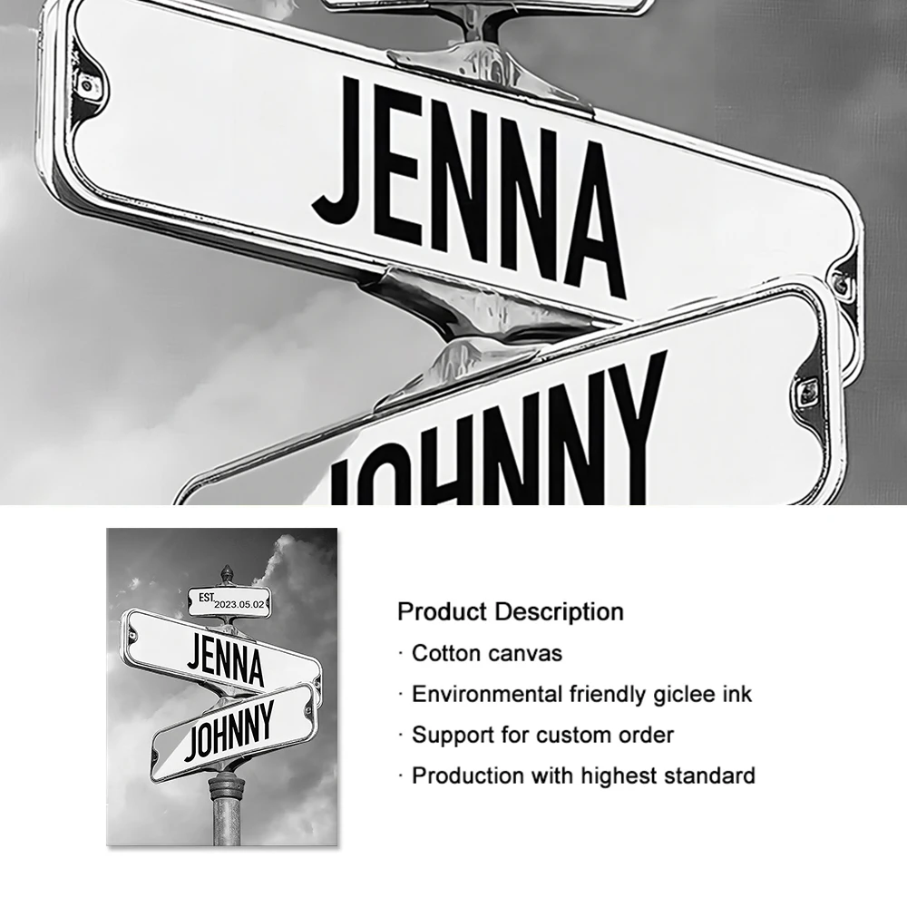 Personalized Name Street Sign Poster Canvas Painting Gift For Couple Art Prints Wall Pictures Living Room Home Decor