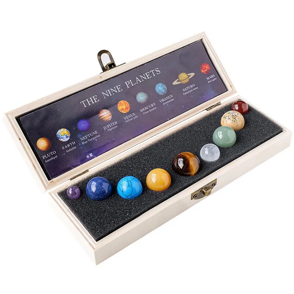Natural Crystal Planets Ball Solar Sun System Rock Quartz Stones Beads Healing Reiki Chakra Energy Sphere Galaxy Model Globe