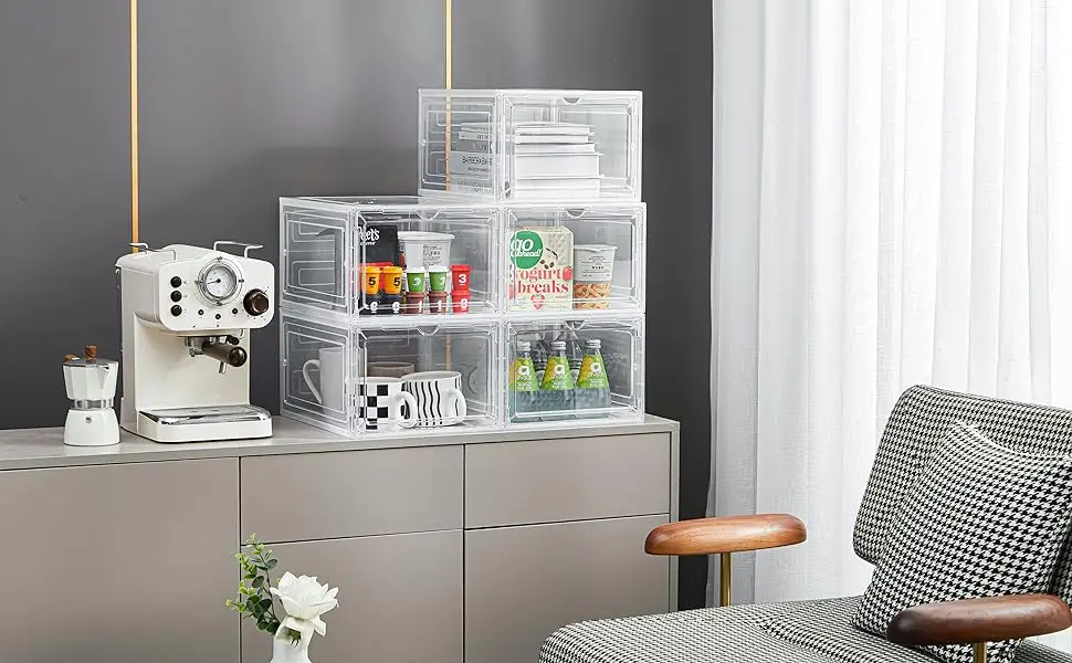 Storage Bins with Lids Hard Plastic Containers Magnetic organizer Acrylic Clear Door Stackable study