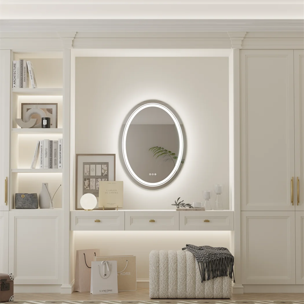 LUVODI Dual Illuminated Oval LED Mirror for Bathroom Shower Shaving,3 Color Temperature Options,Washroom Bedroom Makeup Mirror