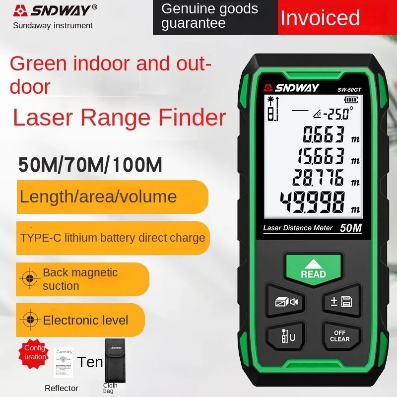 

SNDWAY SW-50GT 70GT green light rangefinder electronic ruler measuring instrument indoor outdoor laser distance measurement