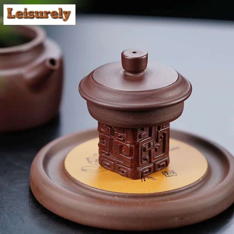 Handamde Embossed Totem Purple Clay Teapot Cover Holder Elegant Cover Frame Zisha Pot Lid Shelf for Tea Accessories Ornaments