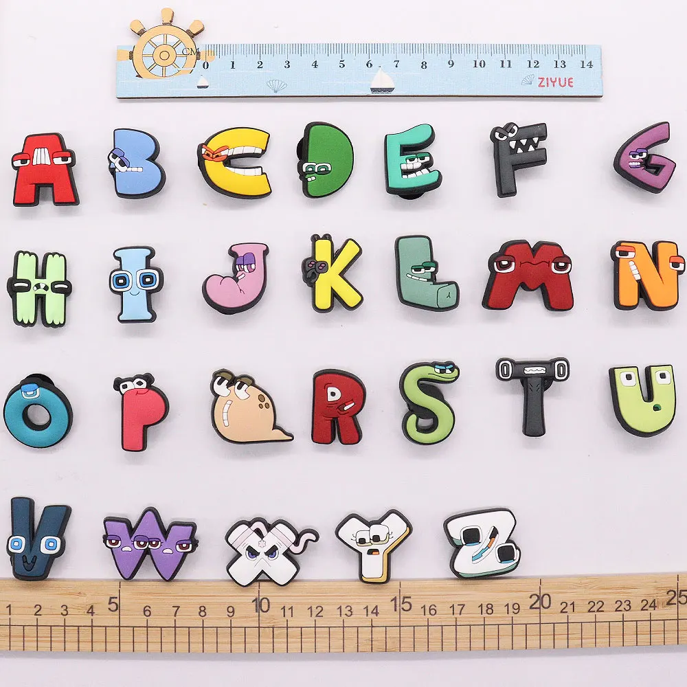 1-26Pcs Adorable English Letters Kids Name Croc Charm Alphabet Eyes Shoe  Button Decoration Fit Jibz