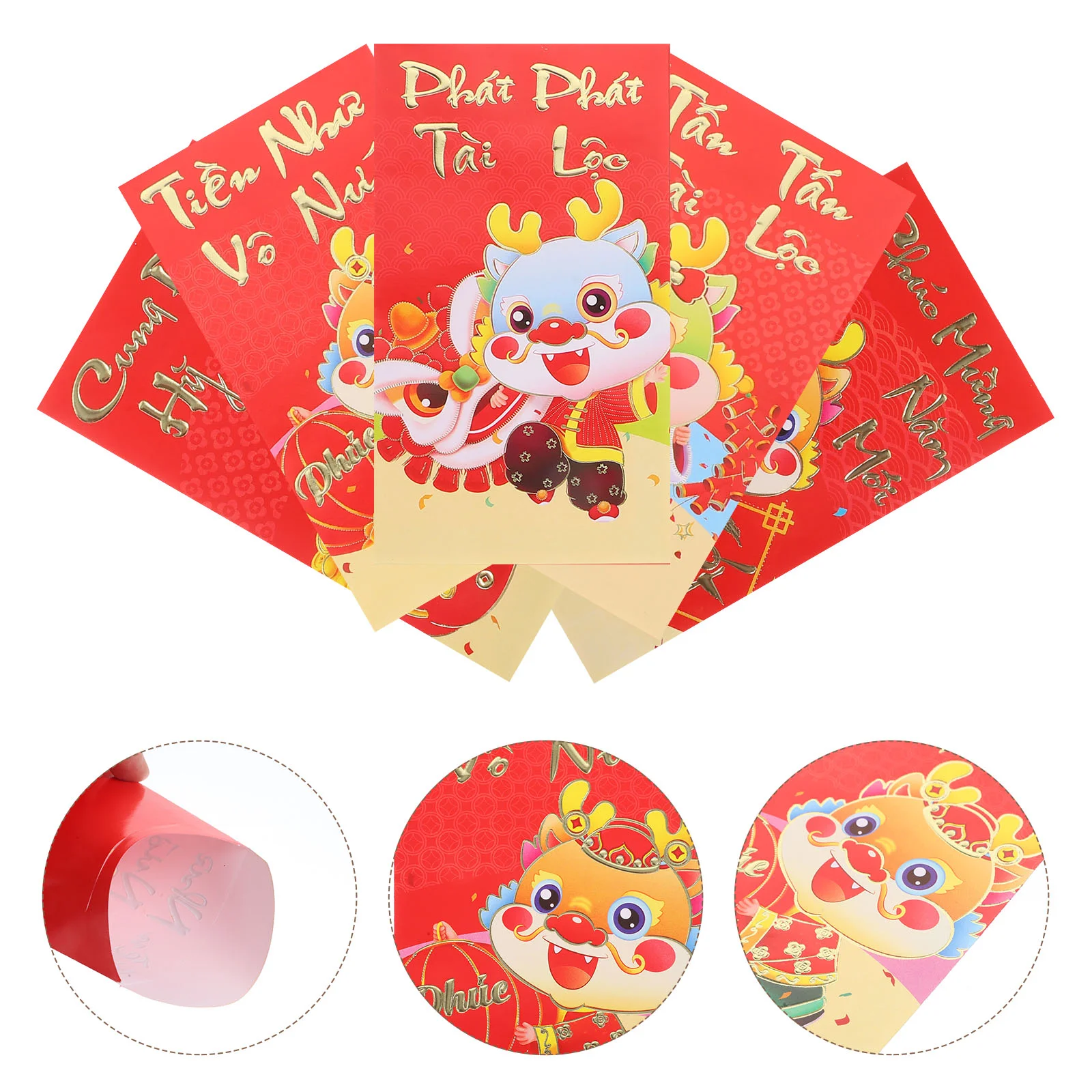

Вьетнамские красные конверты на новый год, красные конверты Dragon Hong Bao 2024, подарочные конверты для денег, красные конверты на весну