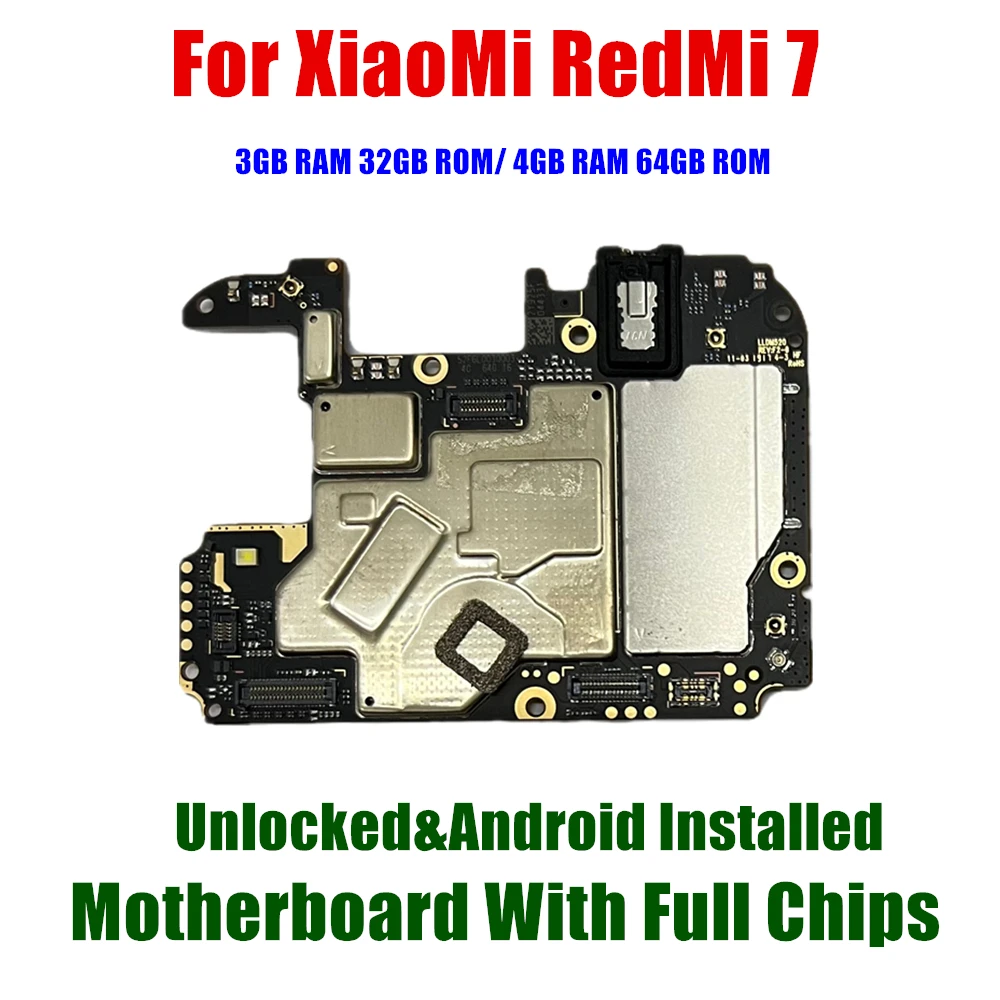 

Full Working For XiaoMi RedMi 7 Motherboard 100% Unlocked Original 32GB 64GB For HongMi 7 RedMi 7 Logic Board Mainboard