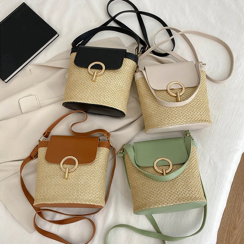 Small Straw Bag Bucket For Women Summer Crossbody Bags Rattan Beach Lady Travel Purses And Handbags Shoulder Bag Bolsa