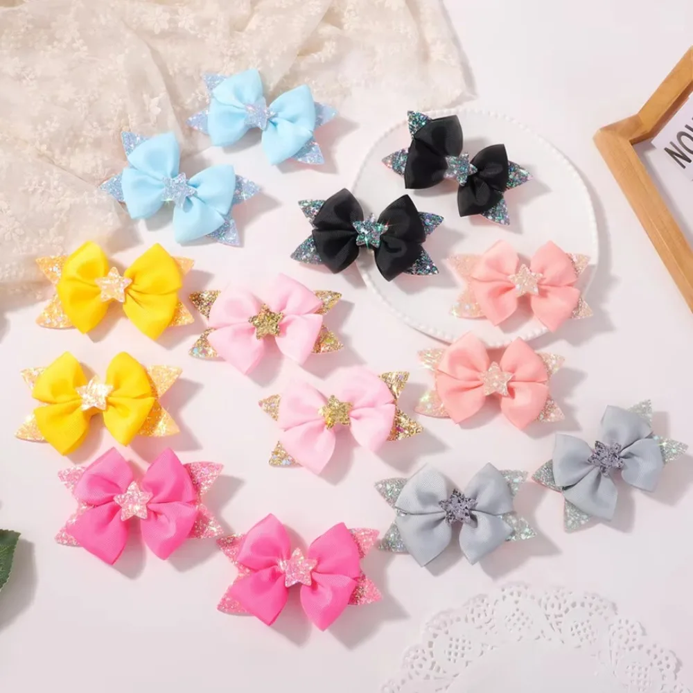 RAINBOW BOWS 2 Stück 4,33 Zoll Stern-Glitzer-Bogen-Haarspangen für Mädchen, Boutique-Band, Schwalbenschwanz-Bogen, Haarspange, Kopfbedeckung, Haar-Accessoires