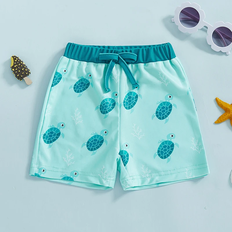 Young Children Cute Shark/Turtle Print Elastic Waist Shorts Little Boys 1-5T Beach Swim Shorts