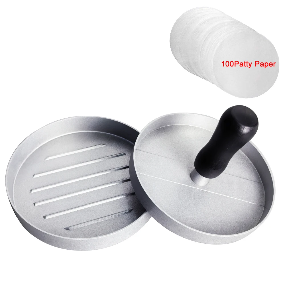 Description Picture 4 of itemBurger Press Aluminum Non-Stick Hamburger Patty Maker with 100 Wax Papers for BBQ