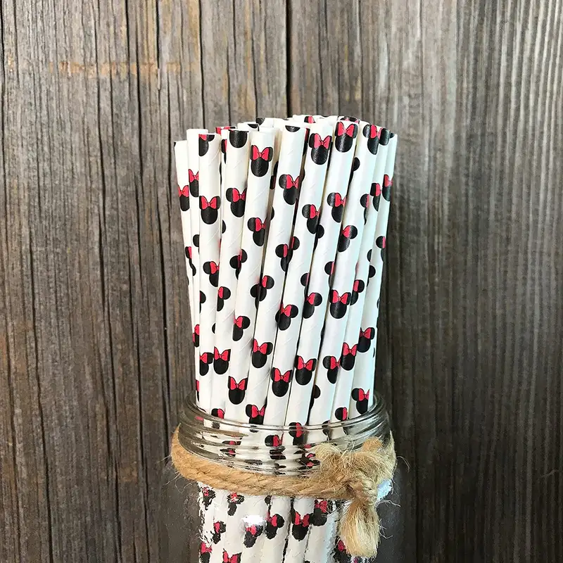 Mouse Ear Mouse Head Paper Straws Animal Straws Girls and Boys Party Paw Printing Dog Foot Print Red Bow Mouse Ear Mouse Head - Image 24