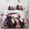 Demon Slayer Bedding Set Kamado Nezuko Duvet Cover Set Bedspread Pillowcase King Queen Full Single Size Bed Linen Kids Teen Gift 2