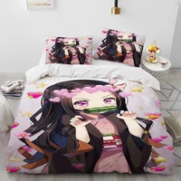 Demon Slayer Bedding Set Kamado Nezuko Duvet Cover Set Bedspread Pillowcase King Queen Full Single Size Bed Linen Kids Teen Gift 2
