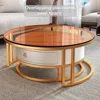 Modern Nesting Coffee Table with drawer,round,soild wood tabletop，metal frame,simple Sliding design tea table for Living Room 4