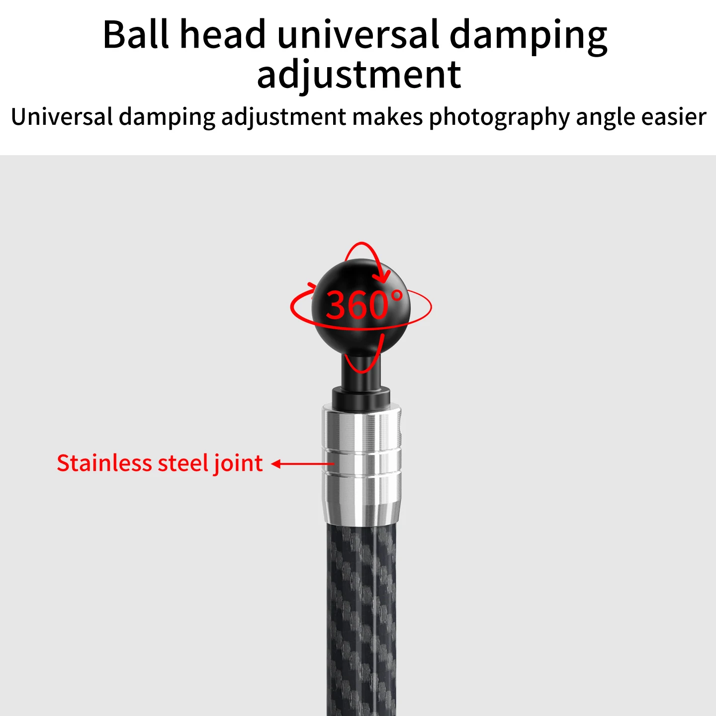 Kohlefaser-Verlängerungsstange, Doppelkopf, 17 mm, 1 Zoll Kugel auf 1/4 Zoll Halterung für GoPro DJI Osmo Action Insta360 Kamera-Stick, Stativ, Einbeinstativ – Detail 2