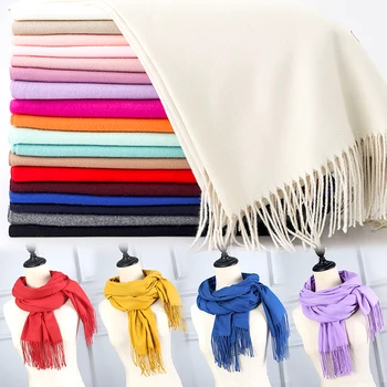 Sciarpa delle nuove donne Imitazione Sciarpa invernale in cashmere Solido Nappa Scialle avvolgente Caldo pile spesso Bandana Stole 1