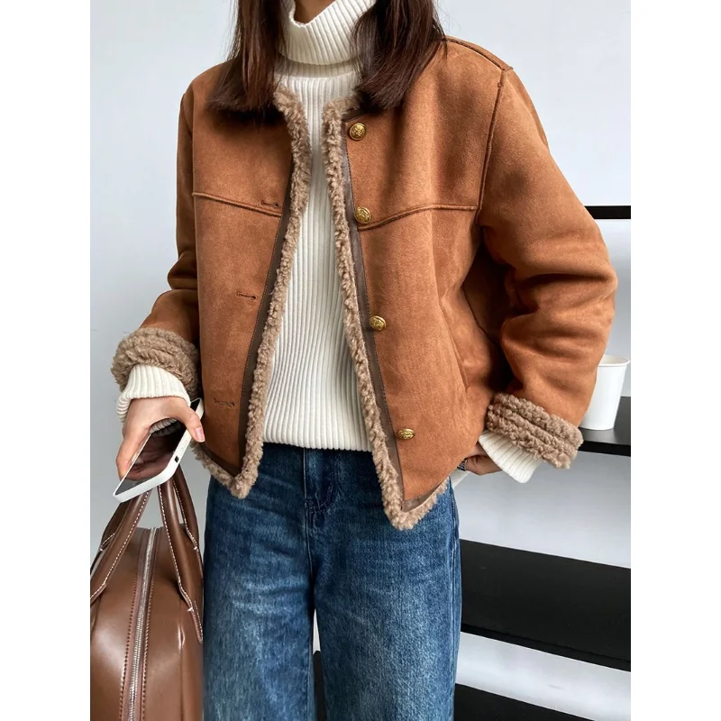 

Lambswool New In Outerwears Clothes for Woman Round Neck Outerwear Zarina Motorcycle Suit Top Women's Spring Jackets for Women