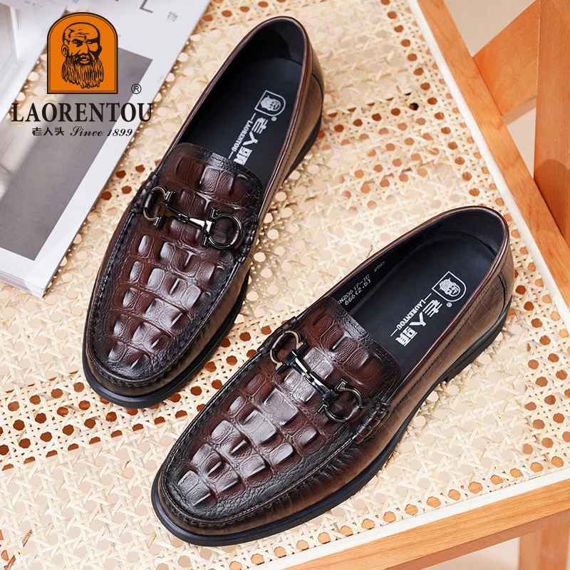 LAORENTOU crocodile patterned bean shoes, breathable business casual leather shoes, men's leather lazy loafers 20617 3