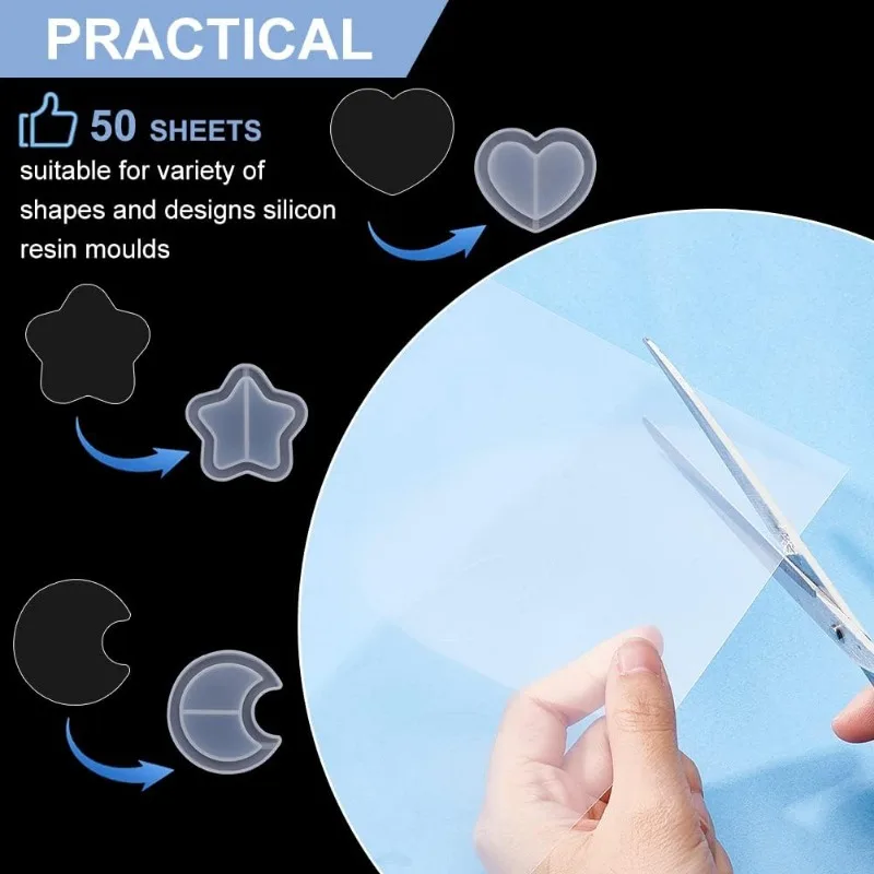50 Sheets Thin Resin Shaker Film with 3Pcs Silicone Shaker Molds Plastic Sealing Protective Films Quicksand Mold & Films