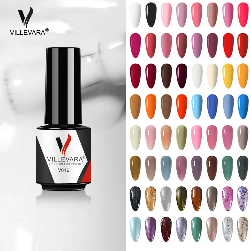 VILLEVARA Nail Gel Polish Semi Permanent Gellack Art Salon 100 Color Glitter 7ml Soak off Organic UV LED Varnish |