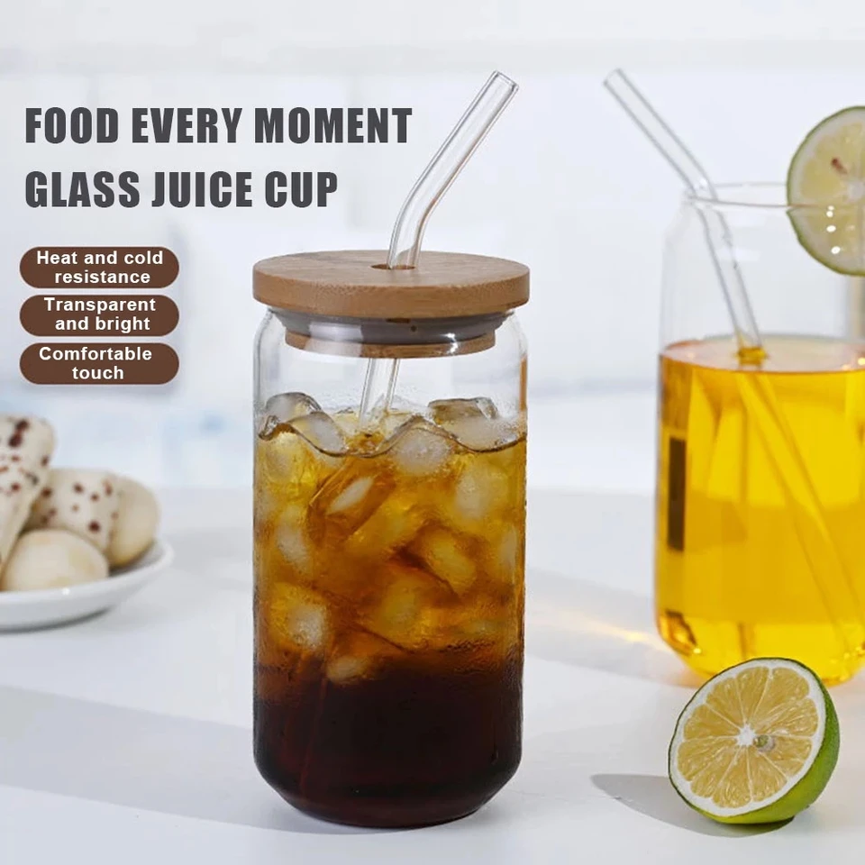 550ml Glass Cup With Bamboo Lids and Straw Transparent Bubble Tea Cup –  BlueBalsamApothecary