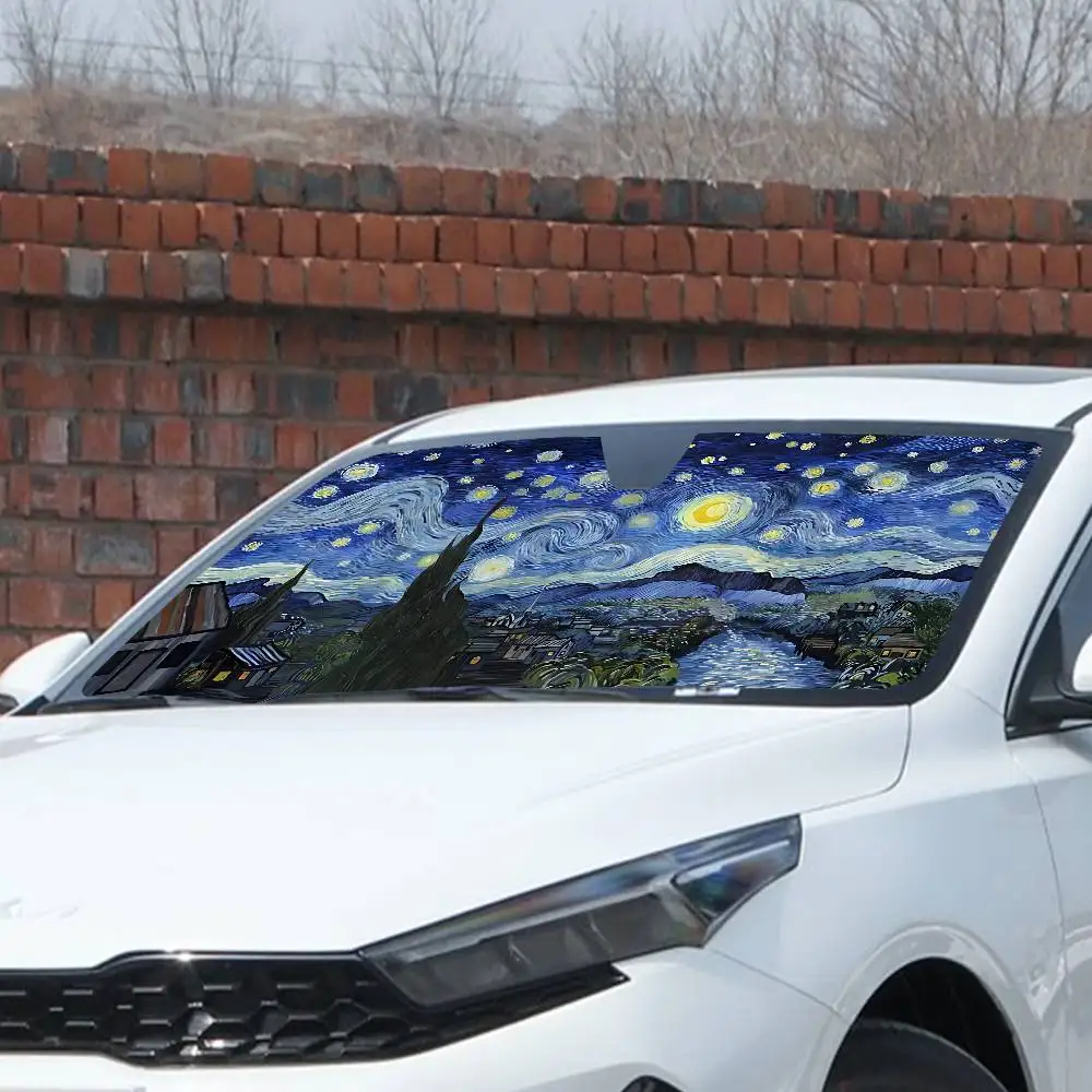 Starry Night Car Sunshade - Artistic Windshield Protector and Visor Accessory