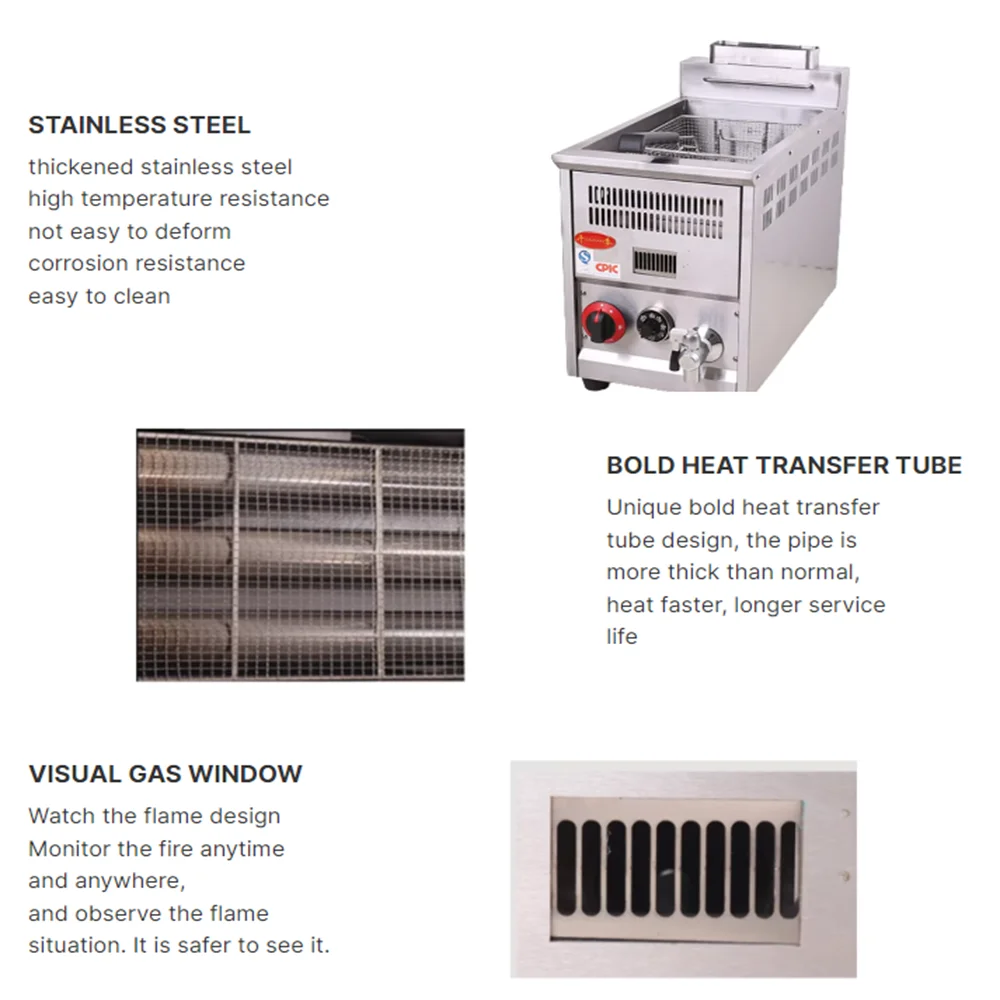 14L stainless steel commercial electric deep fryer single cylinder smokeless chicken leg fryer gas version ﻿