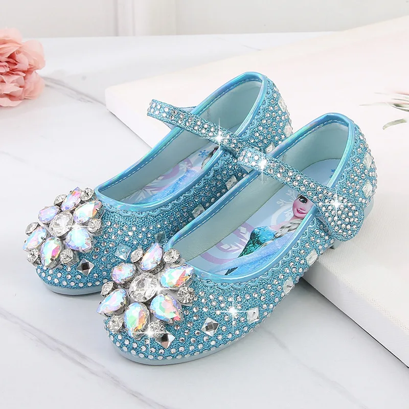 

Disney Girls Sandals Summer New Children's Elsa Princess Large Size Show Shoes Frozen Elsa Exquisite Beauty Rhinestones Flats