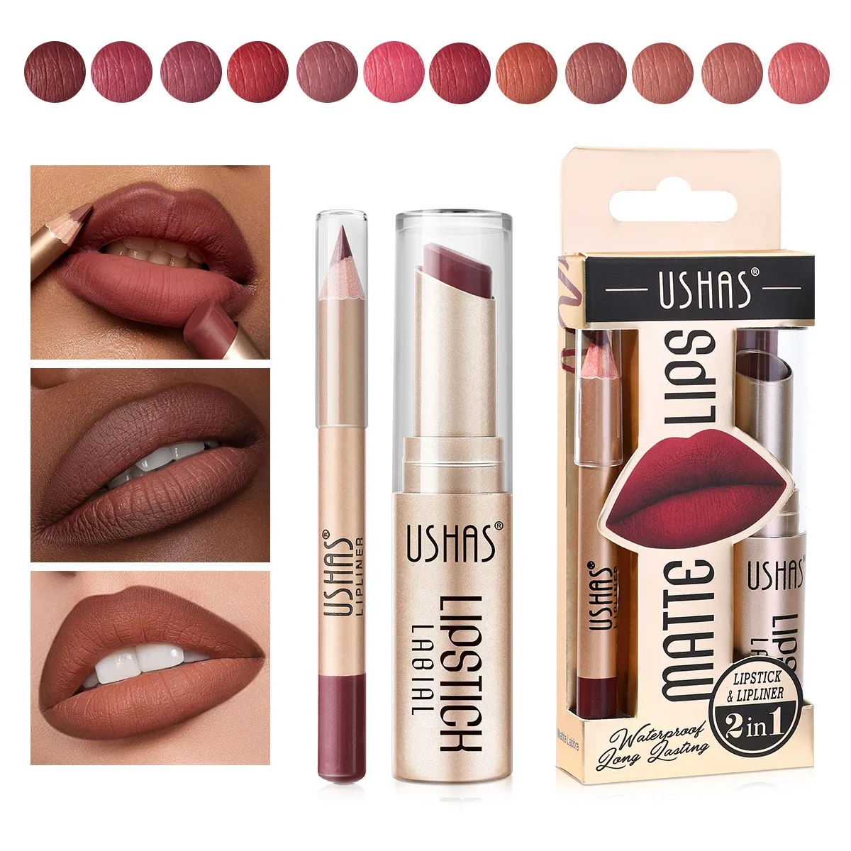 12Color 2 in 1 Matte Lipstick Lip Liner Set Nude Pink Matte Lip Pencil Solid LipGloss Lasting Contour Tint Lips Makeup Cosmetic
