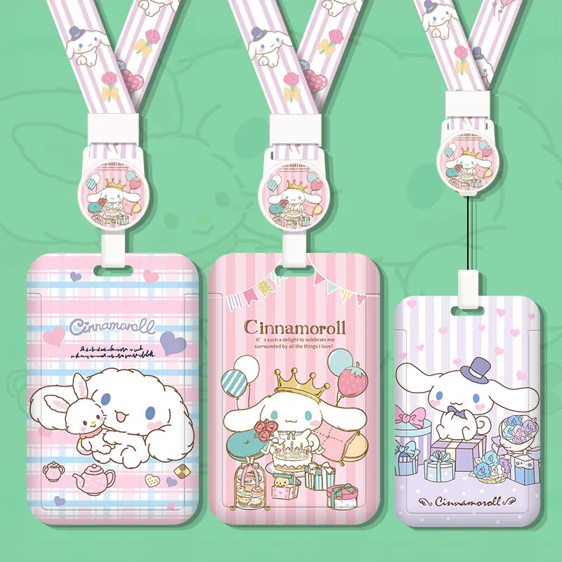 

Sanrio Cinnamoroll Id Card Holder Cartoon Lanyard Sliding Card Case Retractable Name Bus Card Cover Kids Card Cover Children