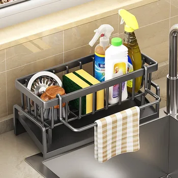 Scarico per lavello Porta spugna Portaoggetti per rubinetto per lavello Scolapiatti per sapone Porta asciugamani Scaffale Organizzatore Accessori da cucina 1