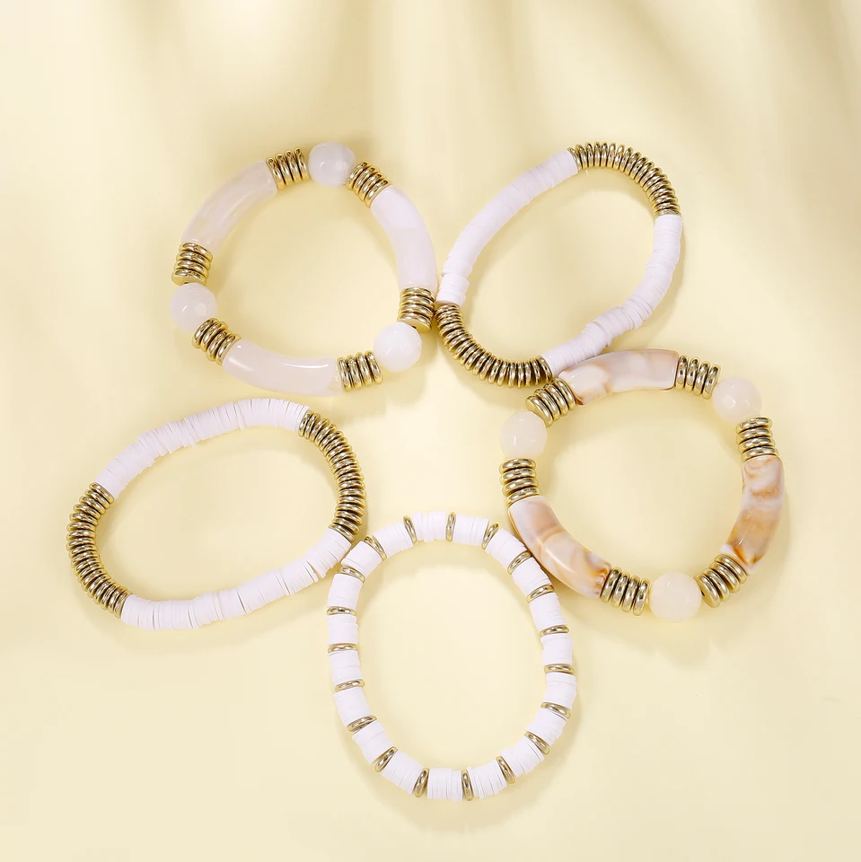 Braccialetti Badu Trendy in acrilico bianco e bambù per donna, fatti a mano, elastici, con perline in resina, bracciali vintage, gioielli da regalo.  36