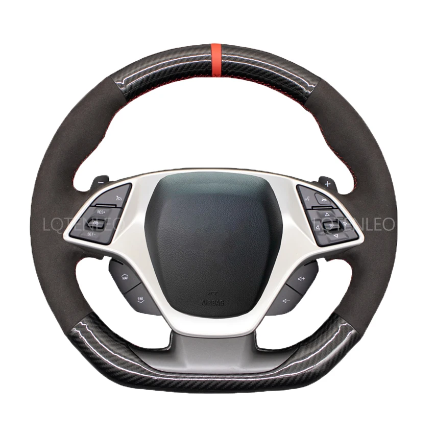 

Black Carbon Fiber Suede Car Steering Wheel Cover For Chevrolet Corvette C7 Stingray Z06 2014 2015 2016 2017 2018 2019 2020
