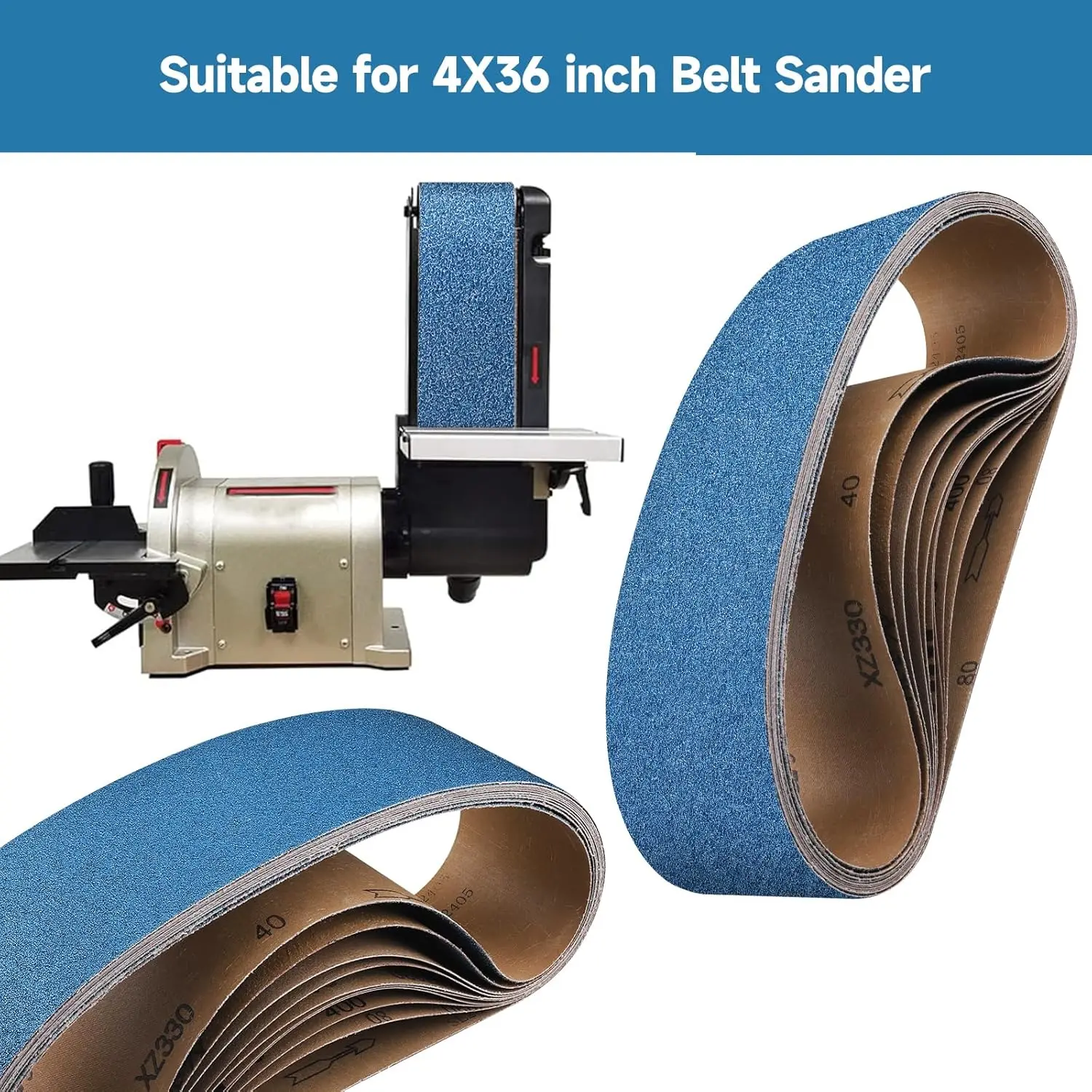 4x36 Zoll Schleifbänder 3er-Pack 915x100mm Aluminiumoxid-Schleifpapier (Körnung 40/60/80/100/120/150/180/240/320/400) Geeignet für Holzschleifen, Metallpolieren, Farbschleifen und speziell für den Einsatz mit Bandschleifern – Detail 6