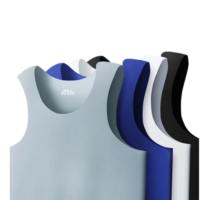 Men's Tank Tops Summer Men Vest Clothes Ice Silk Undershirt Male Solid Transparent O Neck Sleeveless Fitness Shirt Man Tee Tops 1