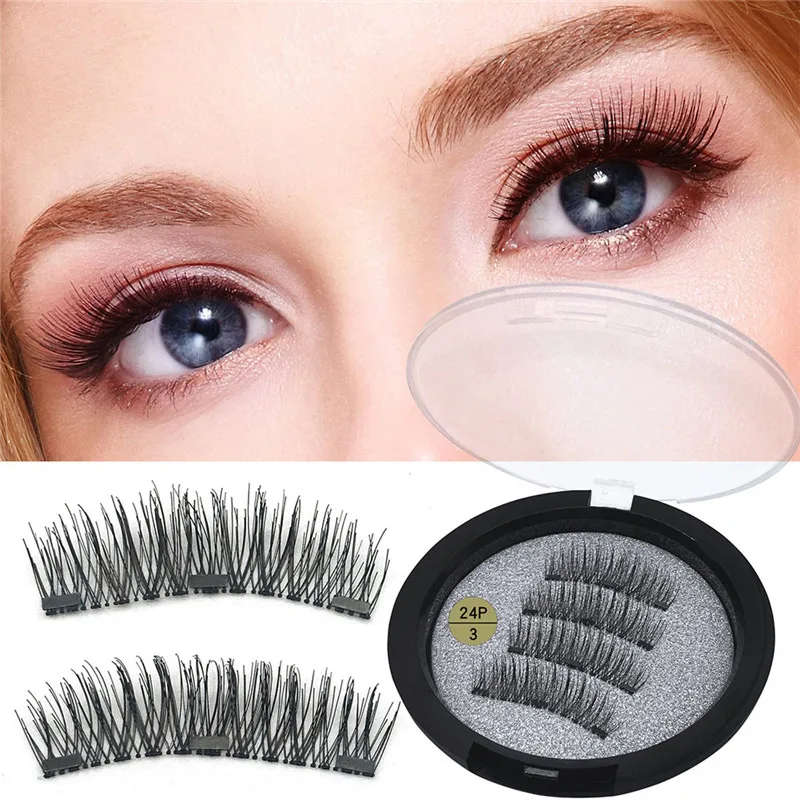 4Pcs 3D Magnetic Eyelashes with 3 Magnets Magnetic Lashes Natural Long False Eyelashes Magnet Eyelash Extension Makeup Tools