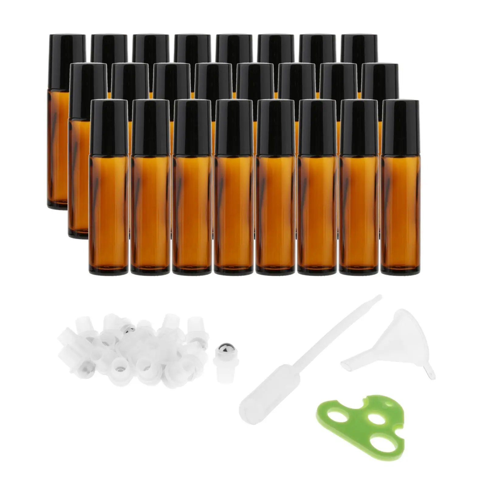 Essential Oil Roller Bottles 10mL ( Bottle , 24 Pack, Stainless Steel Balls, Opener, Funnels)