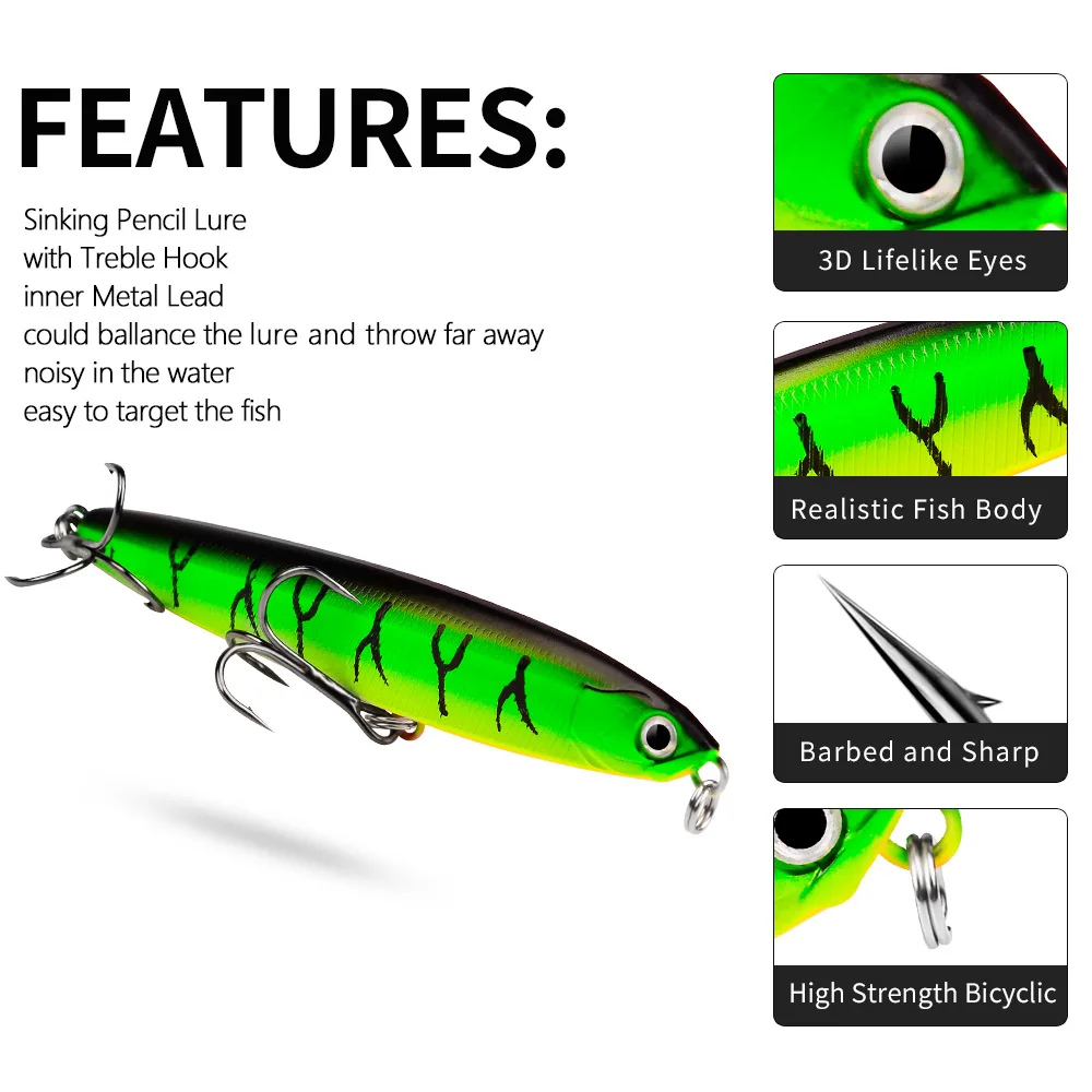 Bleistift sinkender Angelköder, Bass, hochwertige Tackle-Köder, harter Köder, lebensechter Minnow-Köder für Süßwasser, Salzwasser, 10/14/18/24 g – Detail 2