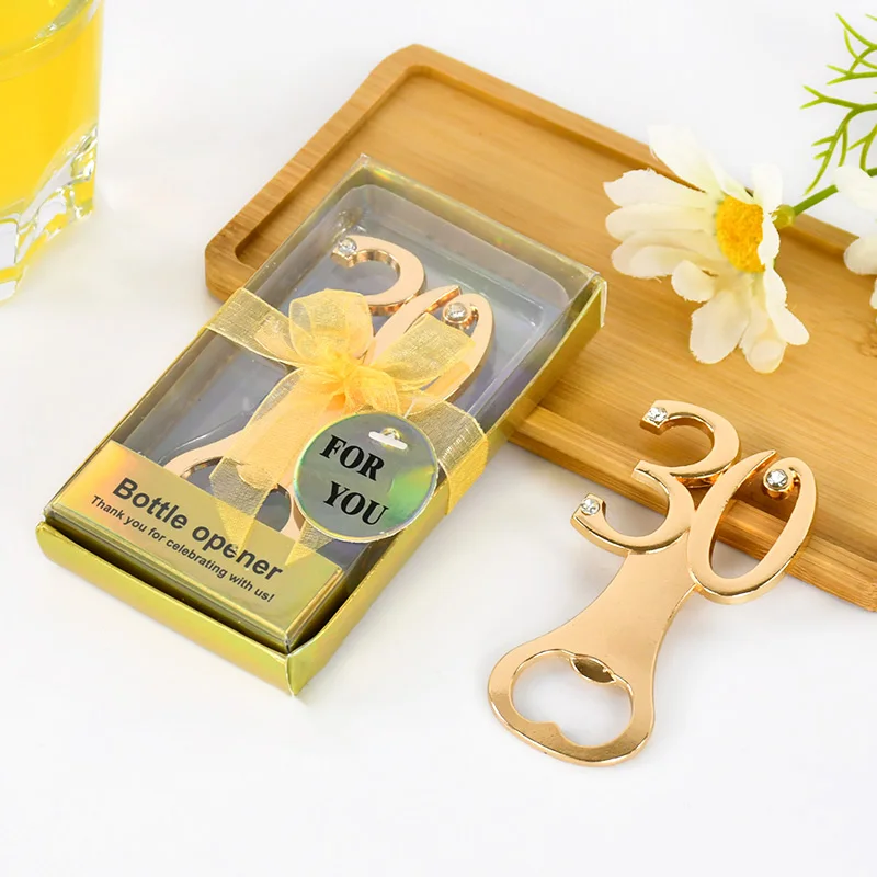 10pcs Golden Birthday Bottle Opener for 18th 30th 40th 50th 60th Birthday Party Wedding Anniversary Decoration Favor Gift Guests